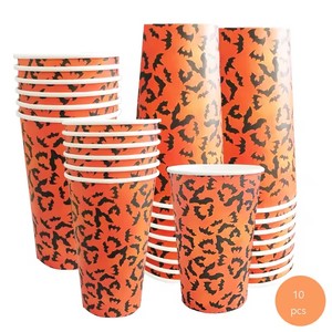 Bicchieri di Carta per Riunioni di Amici, Motivo Pipistrelli Arancioni di Halloween, Personalizzabili, Riutilizzabili per Bevande Calde e Fredde, Ideali per Feste - Product Image 1