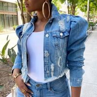 Top cropped rasgado feminino, jaqueta jeans de manga comprida para meninas plus size