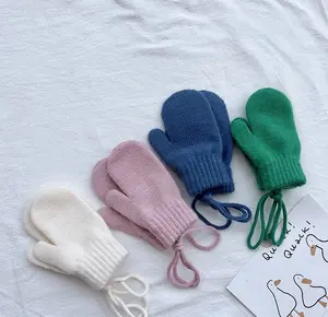 1- 6 Jaar Kinderen Acryl Handschoen Effen Warme Breien Handhandschoenen Voor Groothandel Kinderen Anti-Kras Gebreide Baby Handschoenen