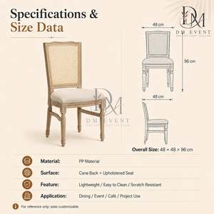 Chaise de mariage classique en bois avec dossier en cannage, siège rembourré pour banquets et événements, vente en gros - Product Image 2