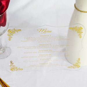 Hình dạng sáng tạo tối giản đám cưới tối giản menu vàng lá in tùy chỉnh rõ ràng Acrylic menu sự kiện - Product Image 3