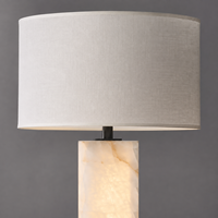 Lampe de table moderne en acier et albâtre, base rectangulaire en albâtre, abat-jour en lin, lampe de bureau pour chambre à coucher, salon, lampe de table