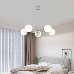 Lustre rectangulaire imprimé en 3D Chrome <span class=keywords><strong>Bauhaus</strong></span>, style vintage Magic Bean, LED nordique, verre blanc laiteux pour salon, salle à manger, bureau - Product Image 5