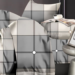 Ensemble de housse de couette 3 pièces en coton 100% tissé, à carreaux, écologique, doux, pour chambre à coucher scandinave, livraison rapide depuis la Pologne, gris, Europe - Product Image 4