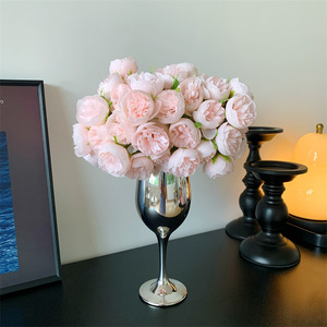 Bouquet de pivoines artificielles Muyu Chronicles, fleurs en soie, vase noir, décoration de salon - Product Image 2