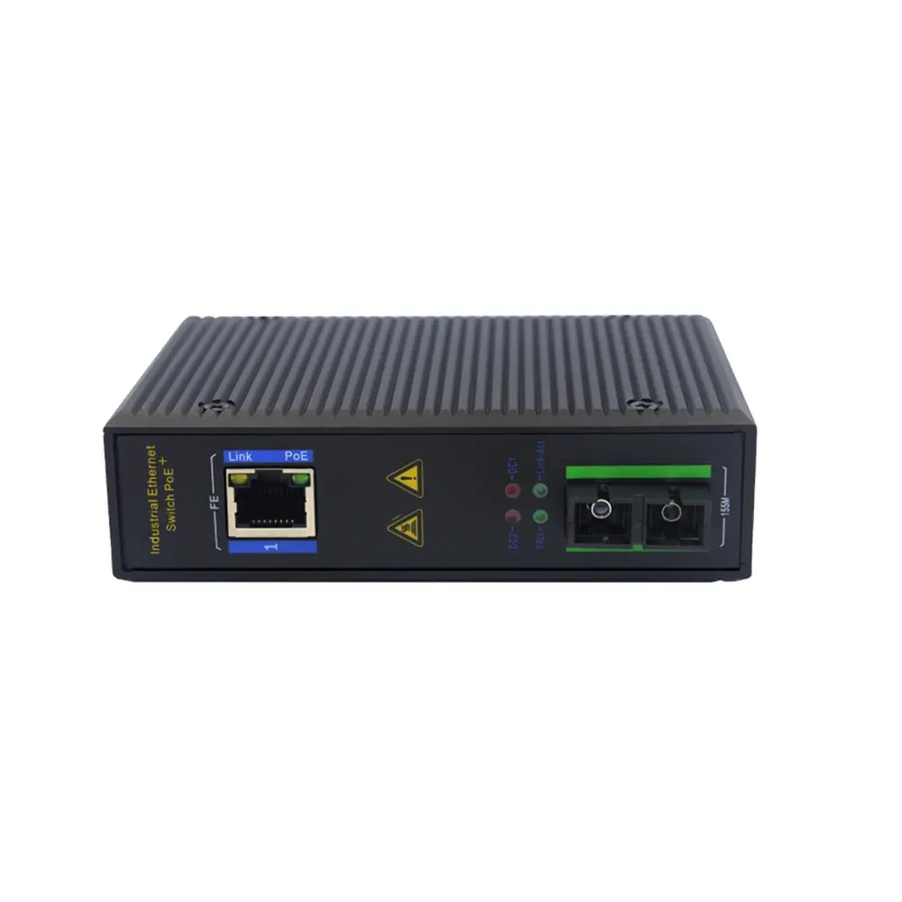 1X100Base SC Fiber Plus 1X10/100Base Din-Rail Ethernet Switch 1310nm/1550nm Industrial SC Media Converter