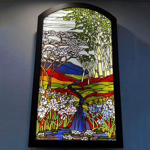 Proveedor Directo de Fábrica: Panel de Vidrio Sólido Hecho a Mano con Diseño de Paisaje de Catedral Europea para Ventana, Puerta, Pared o Cortina - Product Image 1