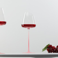 Verre à vin rose dégradé sur pied, fond concave, finition mate, design minimaliste, qualité alimentaire, logo personnalisé