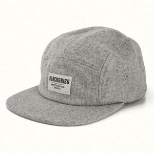Casquette de camping 5 panneaux de haute qualité en laine peignée et flanelle, avec sangle en cuir, logo personnalisé brodé, idéale pour les sports de plein air - Product Image 1
