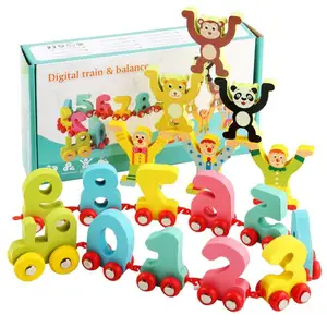 Yeni Desgin DIY erken öğrenme bulmaca küçük insanlar ahşap istifleme dijital tren çocuk oyuncakları