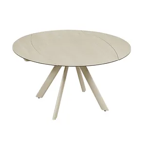 Factory Hot Sale Extendable Oval To Round Dining Table Ceramic Marble Top With Modern Metal Legs For 4-6 People