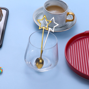 Cuchara de acero inoxidable 304, cuchara con estrella dorada, cuchara para mezclar con diseño de dibujos animados, cuchara de postre con estrella de cinco puntas, recuerdo de boda - Product Image 3