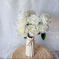 Bouquet de 9 roses artificielles en soie, fausses roses à tête ronde pour mariage, vase, décoration de table, vente en gros d'usine
