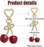 Porte-clés en alliage de zinc en forme de cerise noble avec crochet à ressort en forme de cœur, breloque de sac, pendentif pour femme, accessoire quotidien, cadeau