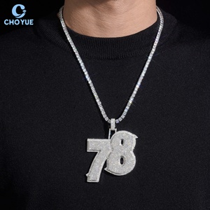 Pendentif personnalisé avec n'importe quel numéro, entièrement serti de moissanite, en argent sterling 925 massif plaqué or, moissanite VVS, bijoux hip-hop - Product Image 2
