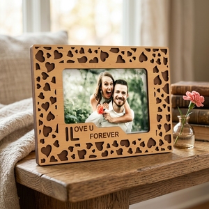 Marco de Fotos de Madera Grabado Personalizado Directo de Fábrica, Corte en Forma de Corazón I LOVE U FOREVER, Regalo para Parejas de San Valentín, OEM al por Mayor - Product Image 5