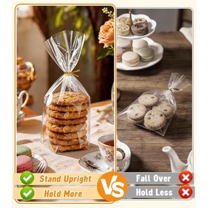 Flat Bottom Cellophane <b>Bags</b> 5x3x12 Inches <b>Clear</b> With Twist Ties 100 Pcs For Gift Packaging - Product Image 3