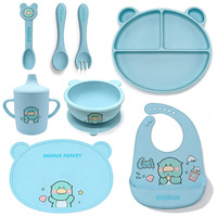 Nouveau style transfrontalier : Ensemble d'alimentation pour bébé avec plateau de repas en PE et bol de sevrage à ventouse, compartiments divisés, motif uni