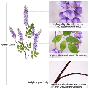 Shangchu 5 Rami di <span class=keywords><strong>Glicine</strong></span> Dorata Artificiale Fatta a Mano <span class=keywords><strong>per</strong></span> Decorazione Domestica, Fiori Pendenti da Soffitto - Product Image 6