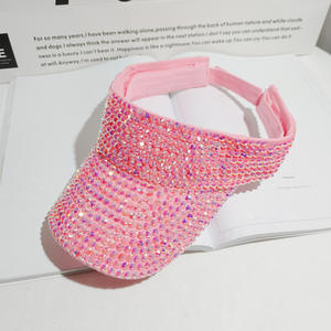 Verano al aire libre Rhinestone Big Brim Empty Top Sun Visor Hat Gorras para damas - Product Image 2