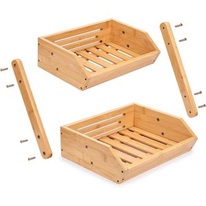 Cesta de frutas de bambú de 2 niveles, organizador de almacenamiento para encimera de cocina, soporte para condimentos y verduras, organizador de escritorio, forma rectangular - Product Image 4