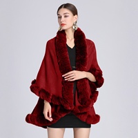 801 #   Nouvelle Collection : Cape Châle en Tricot Grande Taille pour Femme avec Col en Fausse Fourrure de Lapin Rex – Modèle Ample et Tendance