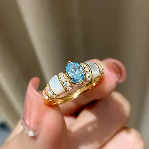Kristallstein Damen geometrische ovale retro offene Manschettenring Zirkon Vintage ovale offene Ring
