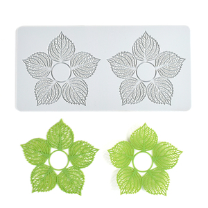 Molde de silicona de 2 orificios con diseño de hoja hueca y encaje para corona de invierno, plantilla para decoración de pasteles, molde para azúcar comestible y decoración de repostería - Product Image 1
