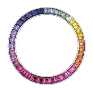 Effen 316L Roestvrijstalen Kunstmatige Gem Luxe Mode Horloge Onderdelen Van Bezel Met Custom Rainbow Diamond Ingelegd