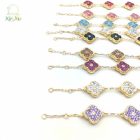 Pulsera de Joyería Colorida con Dije de Trébol de Cinco Hojas de Circonita y Latón Chapado en Oro de 14K, de Gran Venta y de Moda, un Regalo Encantador para Mujeres