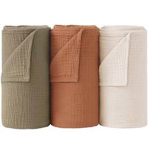 Vente en gros usine/OEM – Ensemble trois pièces en <span class=keywords><strong>gaze</strong></span> anti-choc pour nouveau-nés, couverture d'emmaillotage douce pour la peau, toutes saisons - Product Image 4