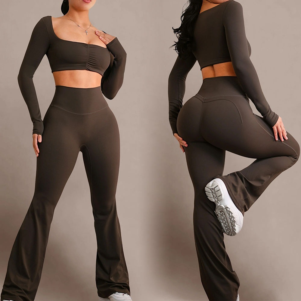 Custom High Stretch Long Tall Girl Gym Wear Two-Piece Yoga Workout Sets Women Solid Pattern Breathable Plus Recyclable Waist