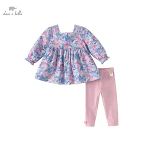 DB1248668 DAVE BELLA Children's Suit Spring Baby Fashion Purple Print Casual Cute Sweet Comfort Girls Two Piece Set