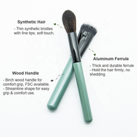 Ensemble de pinceaux de maquillage vegan de qualité supérieure de la marque DL Professional, 11 pièces, manche en bois céladon, logo personnalisé, sac à fermeture éclair en PU, maquillage du visage