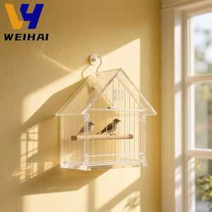 Asılı kanca ile Mini ev akrilik kuş kafesi-sevimli yazlık tasarım, küçük kuşlar için çıkarılabilir çatı ve tepsi - Product Image 1