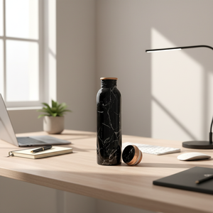 Handcrafted Black Marble Copper <b>Bottle</b> 1 Litre Jointless Leakproof Sports <b>Flask</b> For Wellness Gym Office Drinkware - Product Image 1