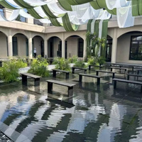 Cortina de Techo de Chifón Fresca y Elegante para Decoración de Restaurantes en Áreas Escénicas al Aire Libre, Diseño de Ondas Impulsadas por el Viento