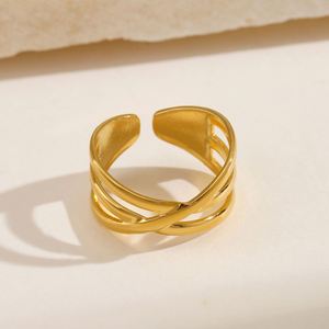 Minimalist Personalized Gold Silver Lines Cross <b>Ring</b> <b>Adjustable</b> Stainless Steel Jewelry for Women Dainty Trendy Engagement - Product Image 3