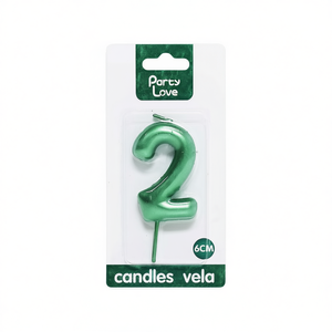 Vela Decorativa para Pastel de Cumpleaños, Número 2, Verde, 6 cm - Product Image 1