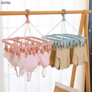 Wholesale 32 Clips Folding Children Adults Dryer Windproof Socks Underwear <strong>Plastic</strong> Drying Rack Kid's Clothes <strong>Hanger</strong> - Product Image 2