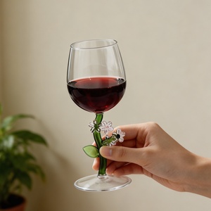Verre à vin de luxe en forme de tige florale, soufflé à la main, avec branche de fleur 3D, gobelet transparent pour vin rouge de Bordeaux, élégante flûte à <span class=keywords><strong>champagne</strong></span> - Product Image 5