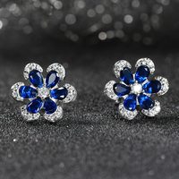 Anting-anting bunga berhiaskan zirkonia biru, perak sterling 925, RINNTIN LZE21 Joyas De Plata, grosir untuk wanita