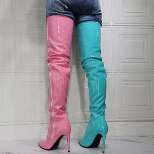 Candy Color Big Size 47 Pointed Toe Thin Heel Women Two-tone Thigh High Booties Side Zipper Over Knee High <b>Boots</b> for Ladies - Product Image 5