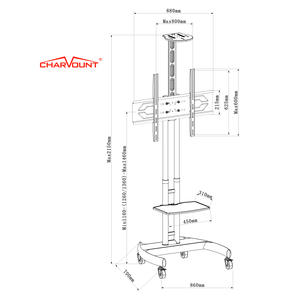 Carrito Móvil para TV de Acero de 800*600 mm con Ruedas y Soporte para Pantalla, Altura Ajustable - Product Image 2