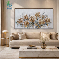 Peintures murales modernes de fleurs d'hortensia jaunes dorées, peinture florale abstraite sur toile pour la décoration du salon