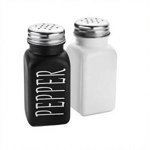 85ml Square Black and White Glass Spice <b>Bottles</b> <b>Shaker</b> Jars Screw Cap Custom Print Kitchen Seasoning Containers - Product Image 1