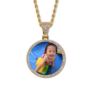New Cubic Zircon Custom Sublimation Made Photo Medallions Necklace With Tennis Chain Rope Chains Gifts Picture Necklace Pendant