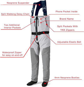 Hommes pêche à la mouche respirant Ripstop bas botte pied pêche chasse <span class=keywords><strong>cuissardes</strong></span> léger gris T fermeture éclair poitrine Wader - Product Image 3
