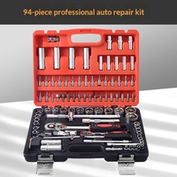 Jeu de douilles en acier au chrome-vanadium de 94 pièces à 72 dents avec clés à cliquet et mallette rigide pour réparation automobile, outils automobiles