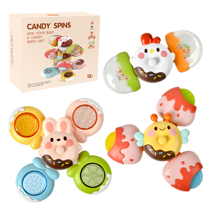 3pcs Hochets en silicone souple <span class=keywords><strong>pour</strong></span> bébé, chaise de salle à manger Sensory Fidget Bath Rotation Candy Suction Cup Spinner Toy for <span class=keywords><strong>1</strong></span> 2 Year Old - Product Image 1